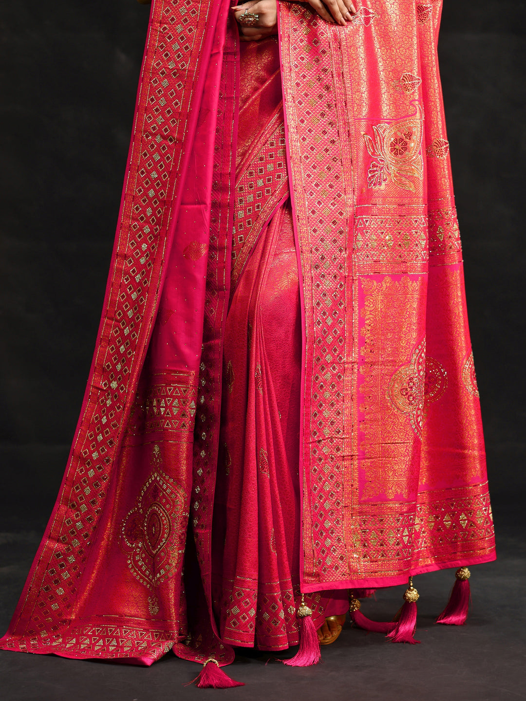 Libas Art Rani Pink Embellished Banarasi Silk Blend Saree with Dupatta