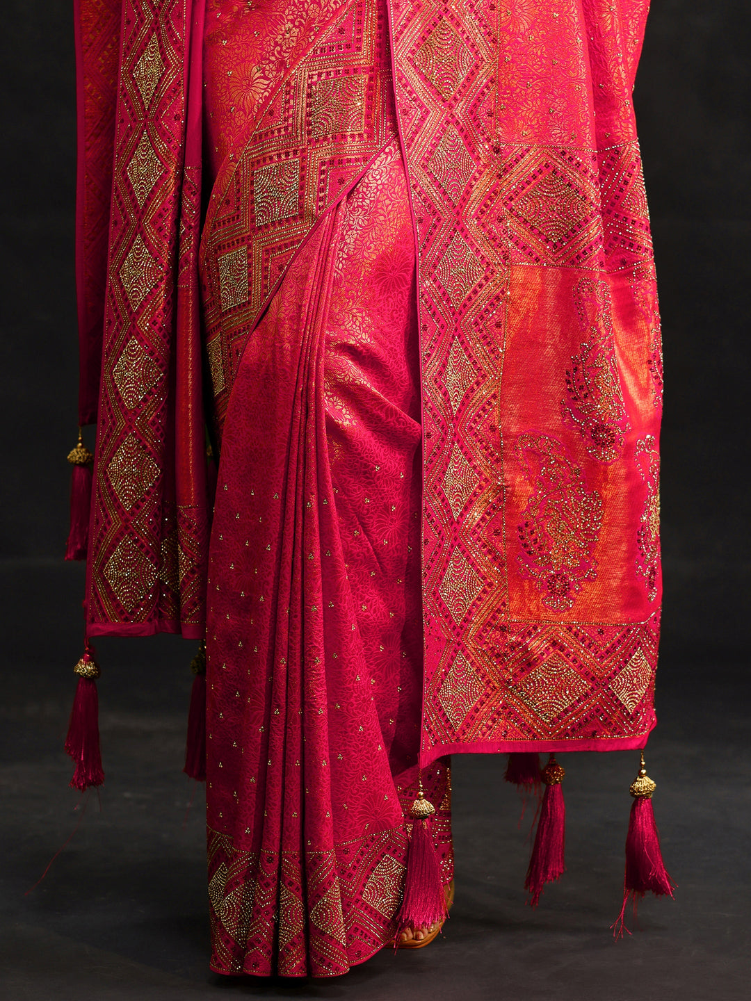 Libas Art Hot Pink Embellished Banarasi Silk Blend Saree with Dupatta