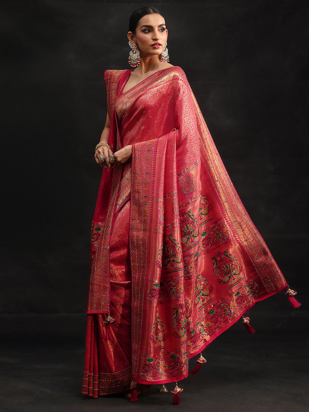 Libas Art Pink Embellished Banarasi Silk Blend Saree with Dupatta