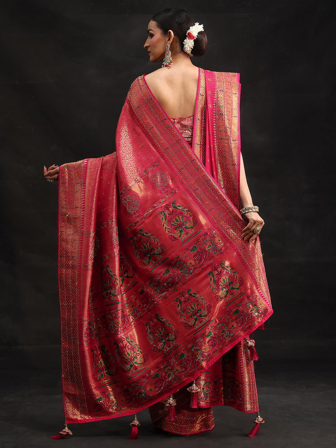 Libas Art Pink Embellished Banarasi Silk Blend Saree with Dupatta
