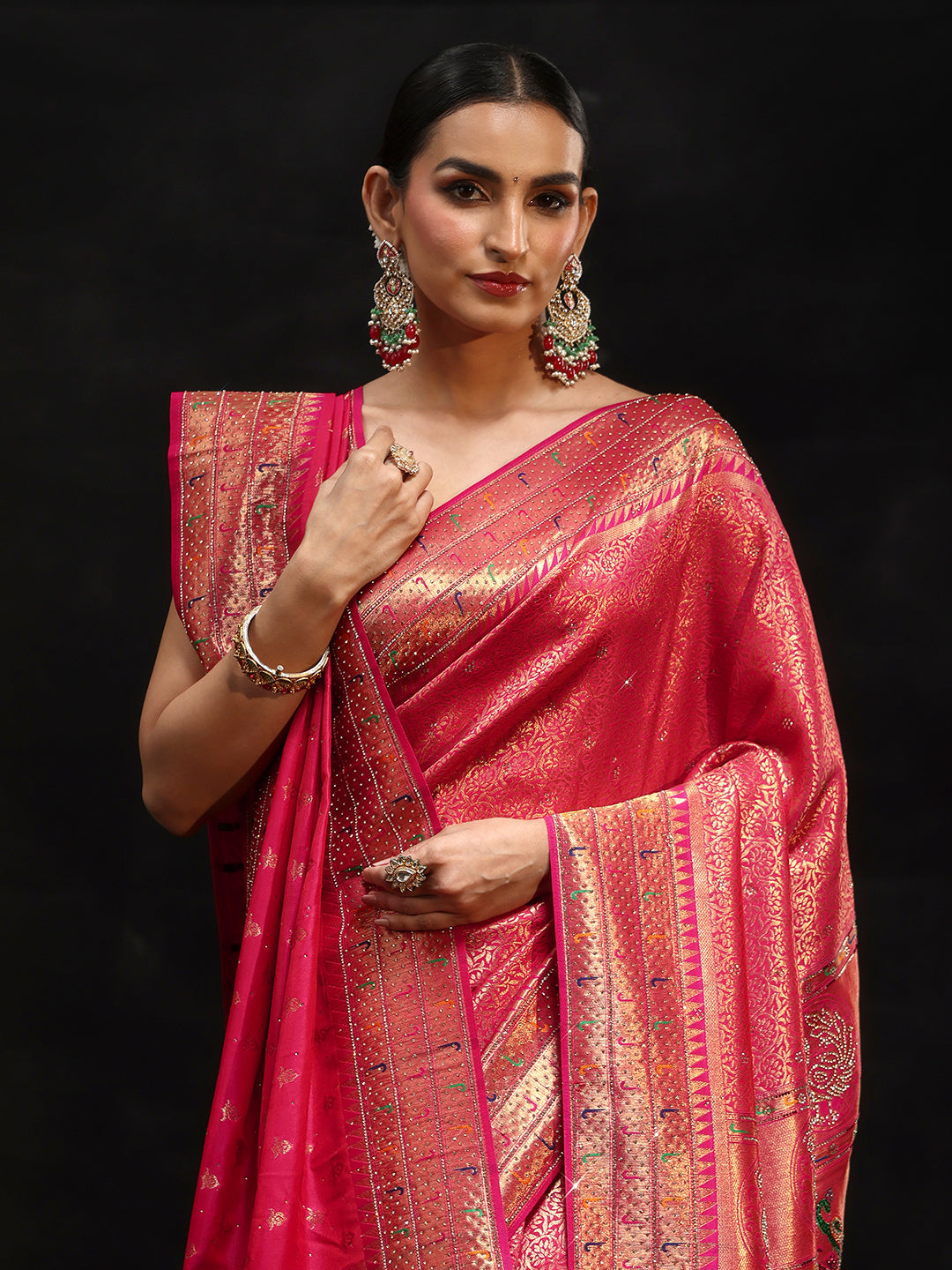 Libas Art Pink Embellished Banarasi Silk Blend Saree with Dupatta