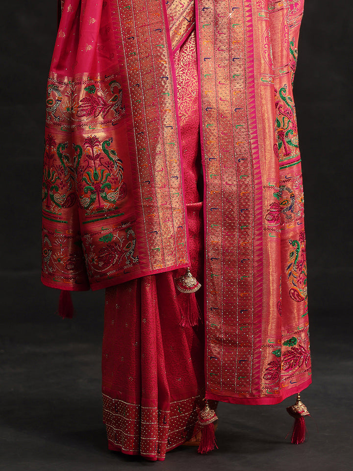 Libas Art Pink Embellished Banarasi Silk Blend Saree with Dupatta