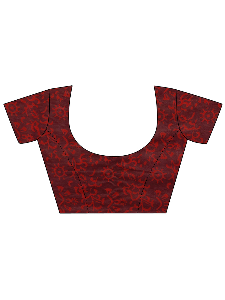 Libas Maroon Block Print Cotton Saree