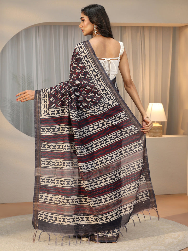 Libas Black Dabu Print Cotton Saree