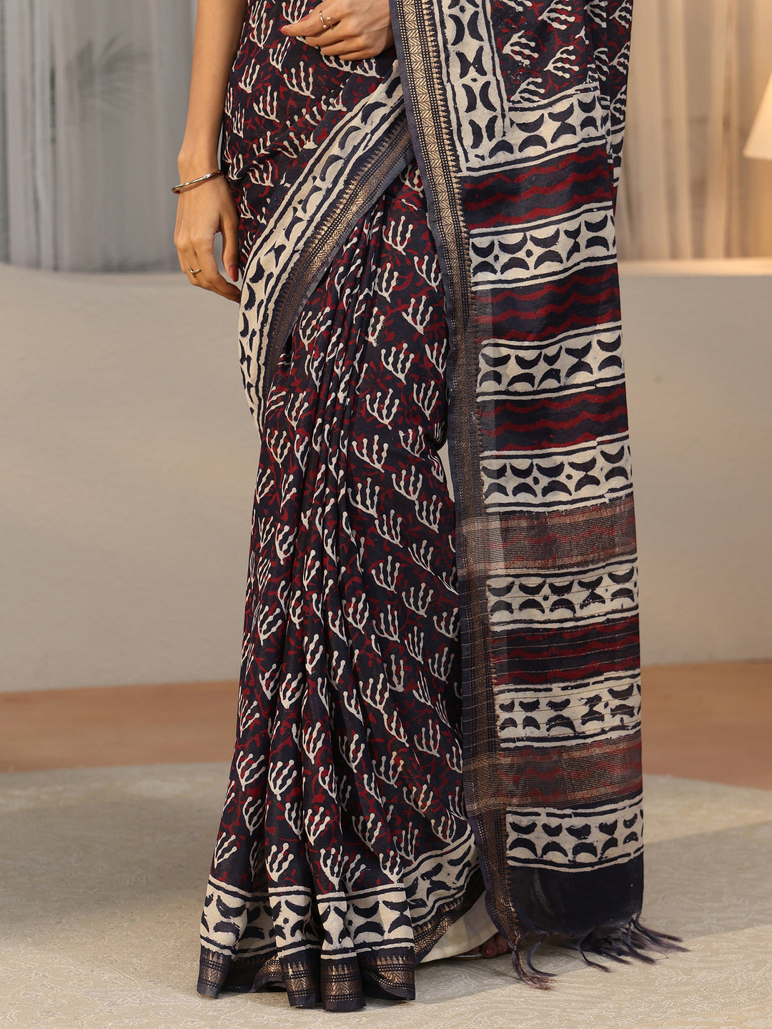 Libas Black Dabu Print Cotton Saree