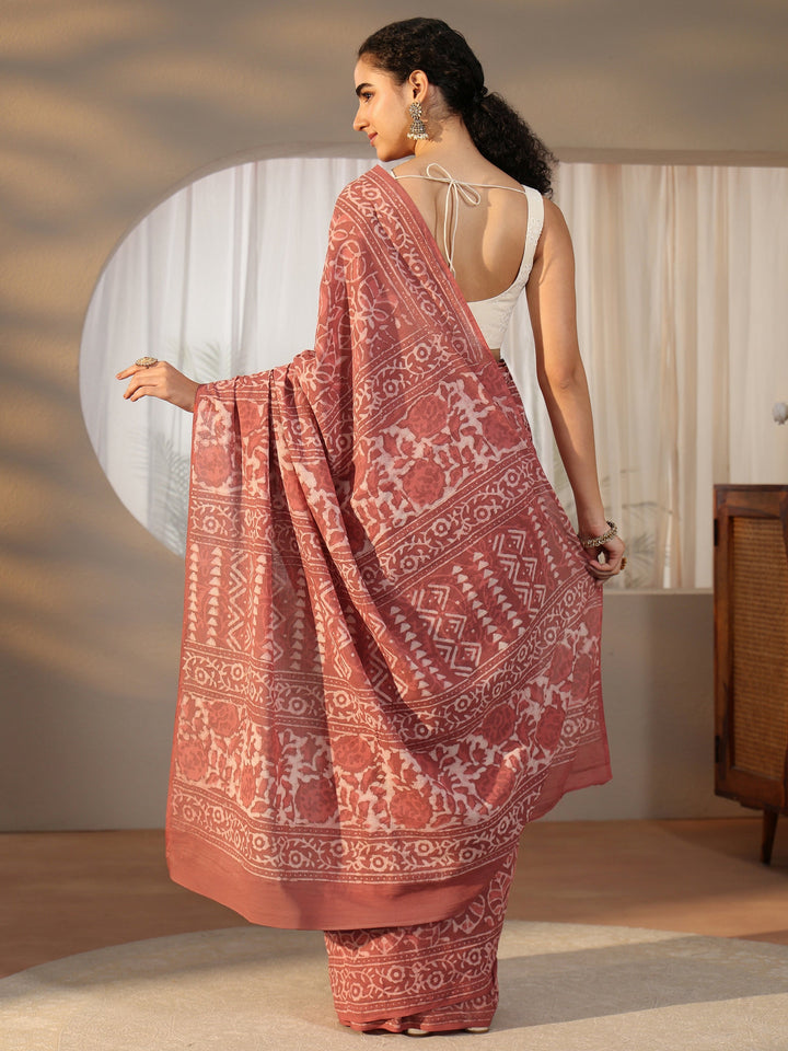 Libas Dusty Pink Batik Printed Cotton Saree