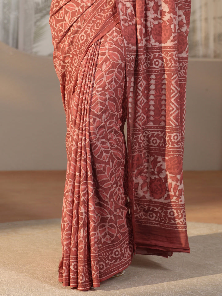 Libas Dusty Pink Batik Printed Cotton Saree