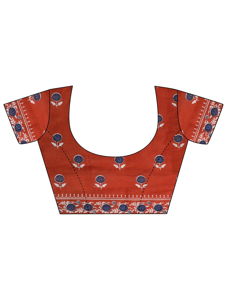 Libas Orange Floral Block Print Cotton Saree