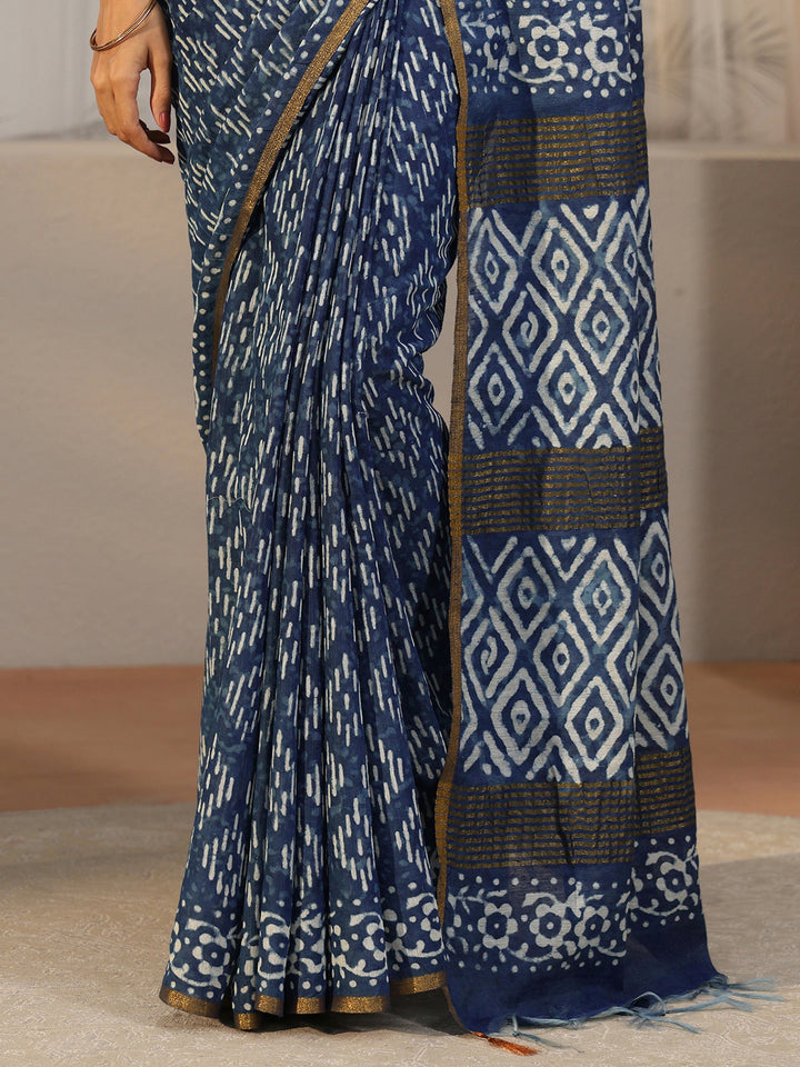 Libas Indigo Blue Dabu Print Cotton Saree