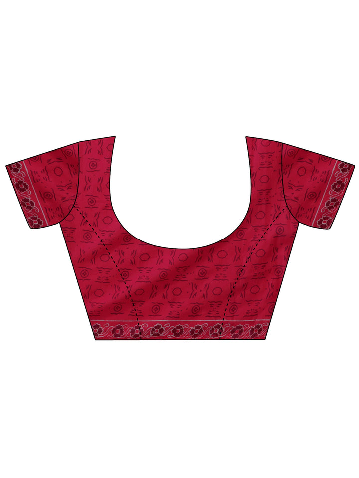 Libas Crimson Red Block Print Cotton Saree