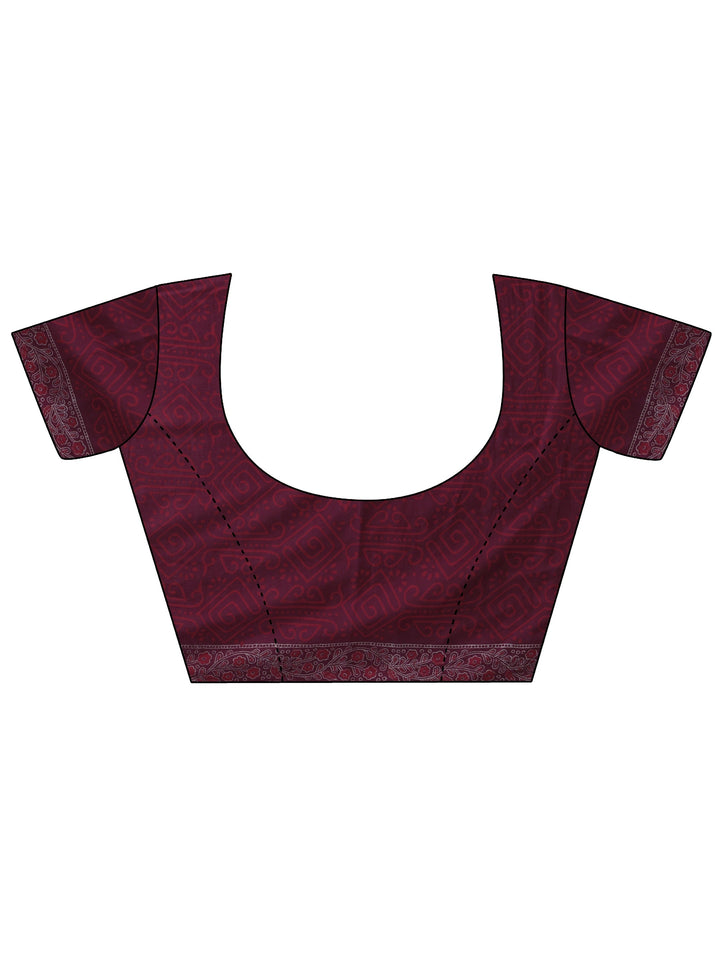Libas Wine Red Block Print Cotton Saree