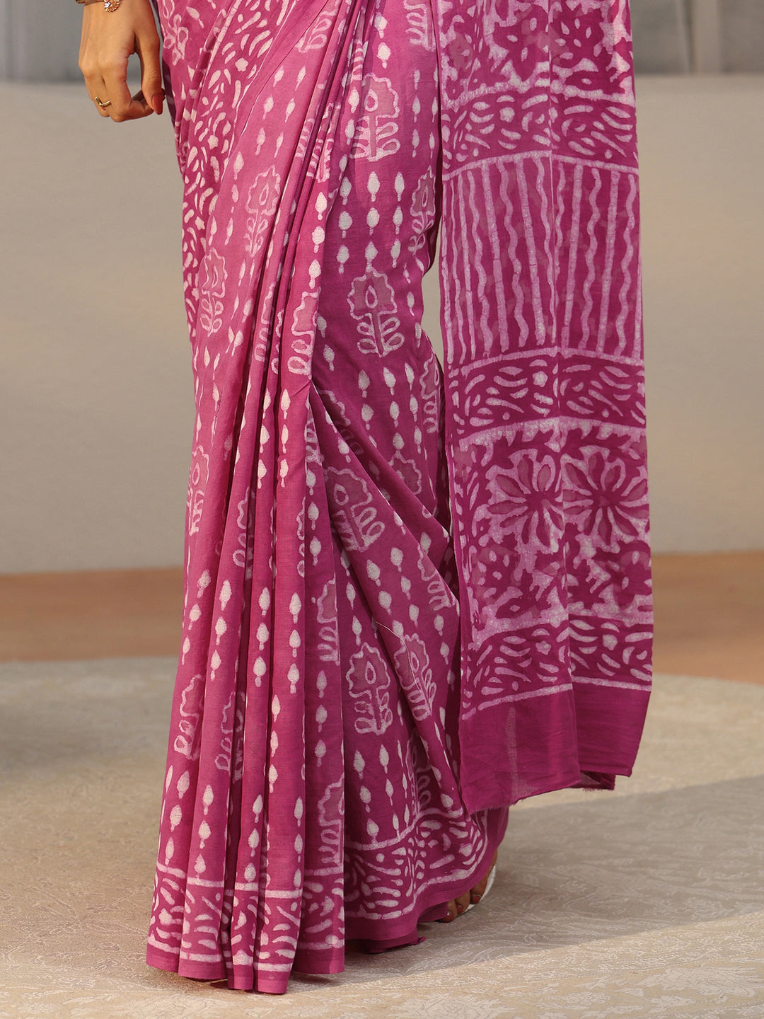 Libas Dusty Rose Pink Dabu Print Cotton Saree