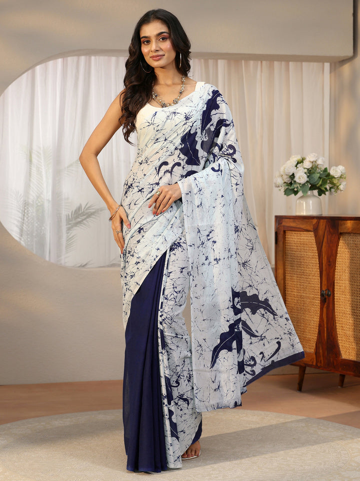 Libas Navy Blue Screen Printed Saree