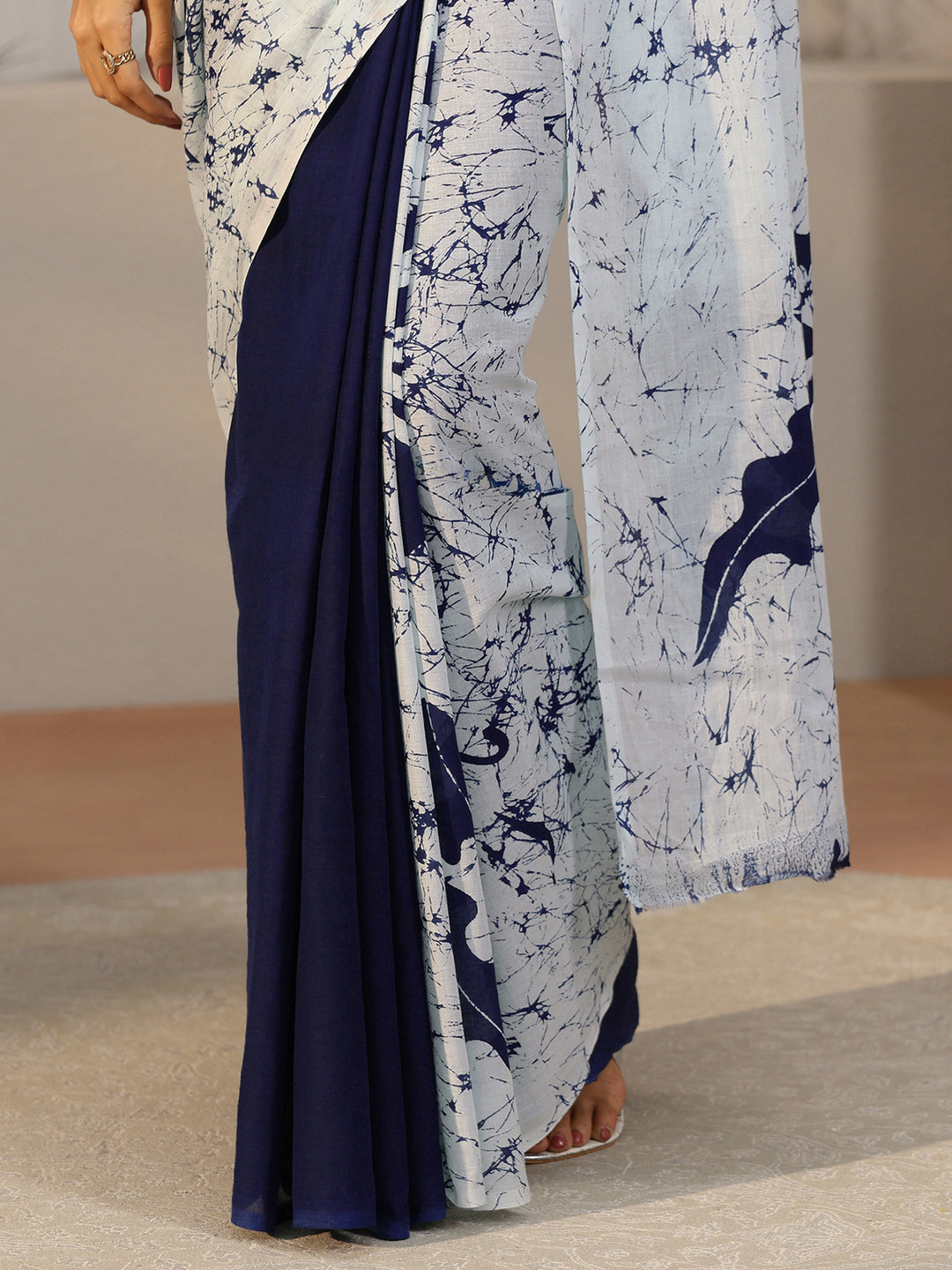 Libas Navy Blue Screen Printed Saree