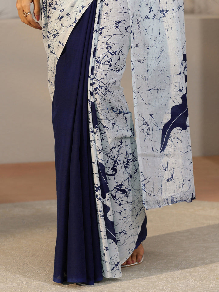 Libas Navy Blue Screen Printed Saree