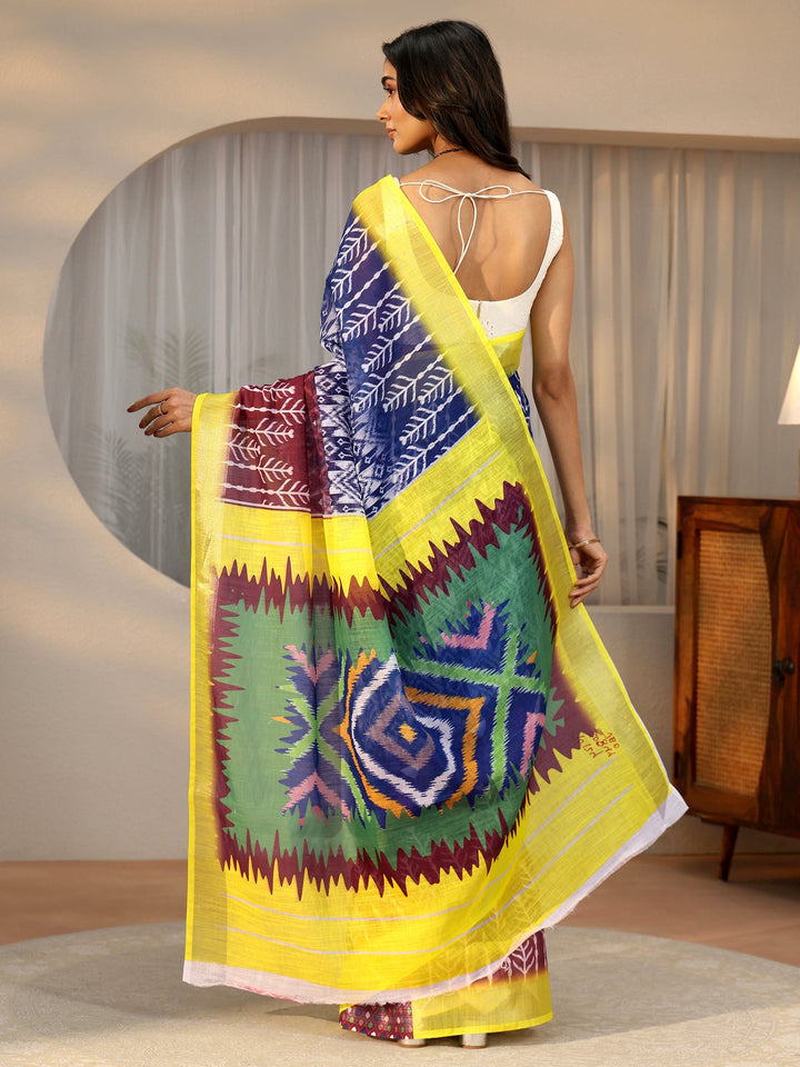 Libas Multi Colour Ikat Style Printed Cotton Blend Saree