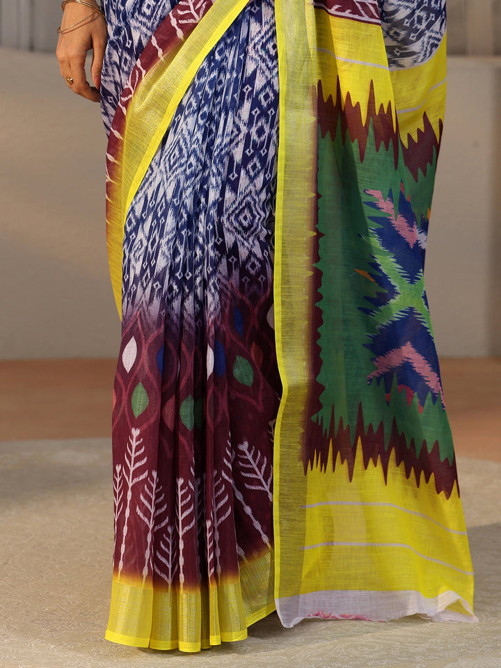 Libas Multi Colour Ikat Style Printed Cotton Blend Saree