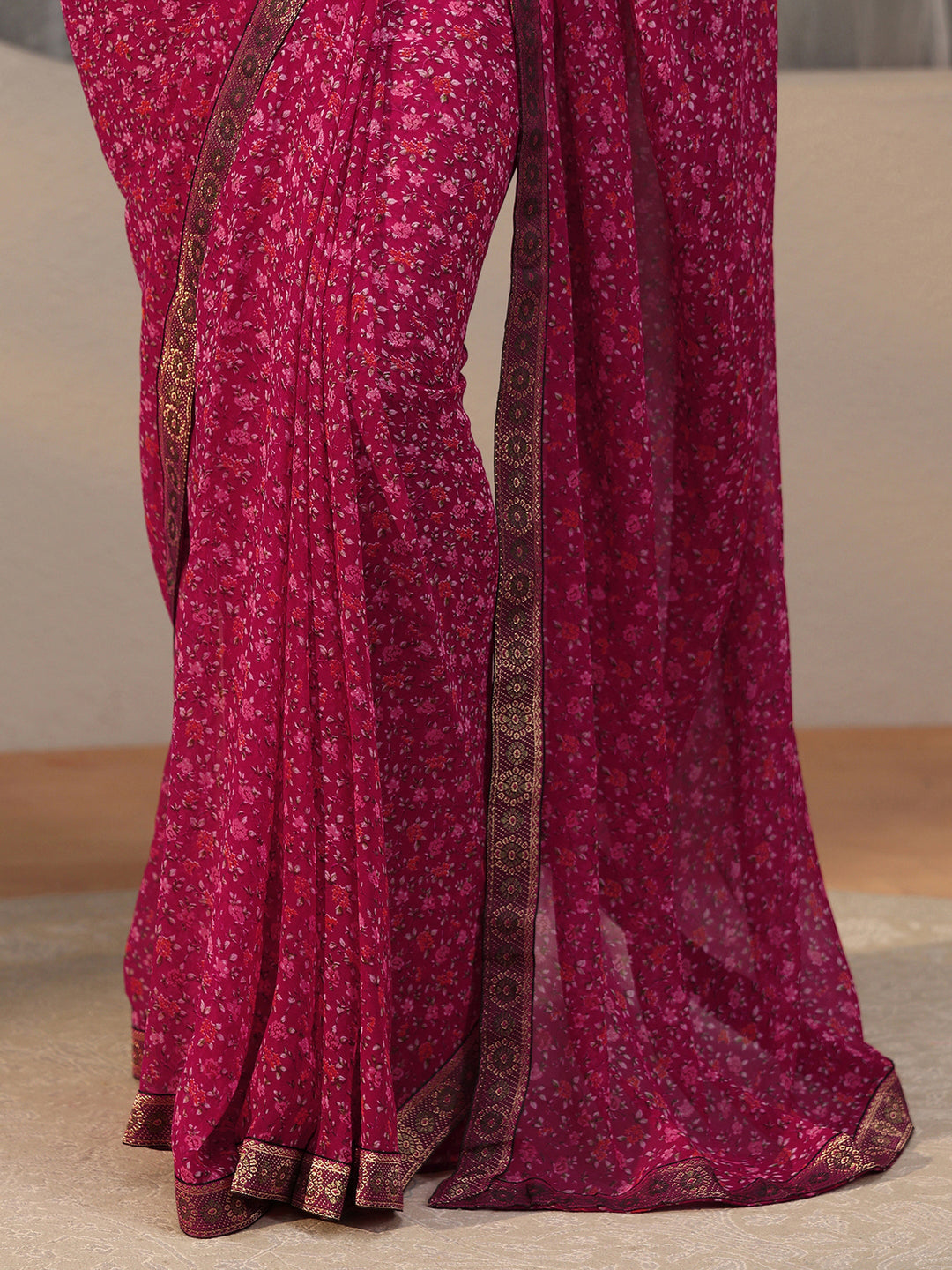 Libas Magenta Pink Floral Printed Georgette Saree