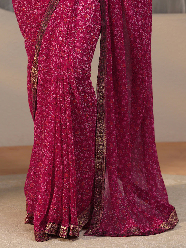 Libas Magenta Pink Floral Printed Georgette Saree