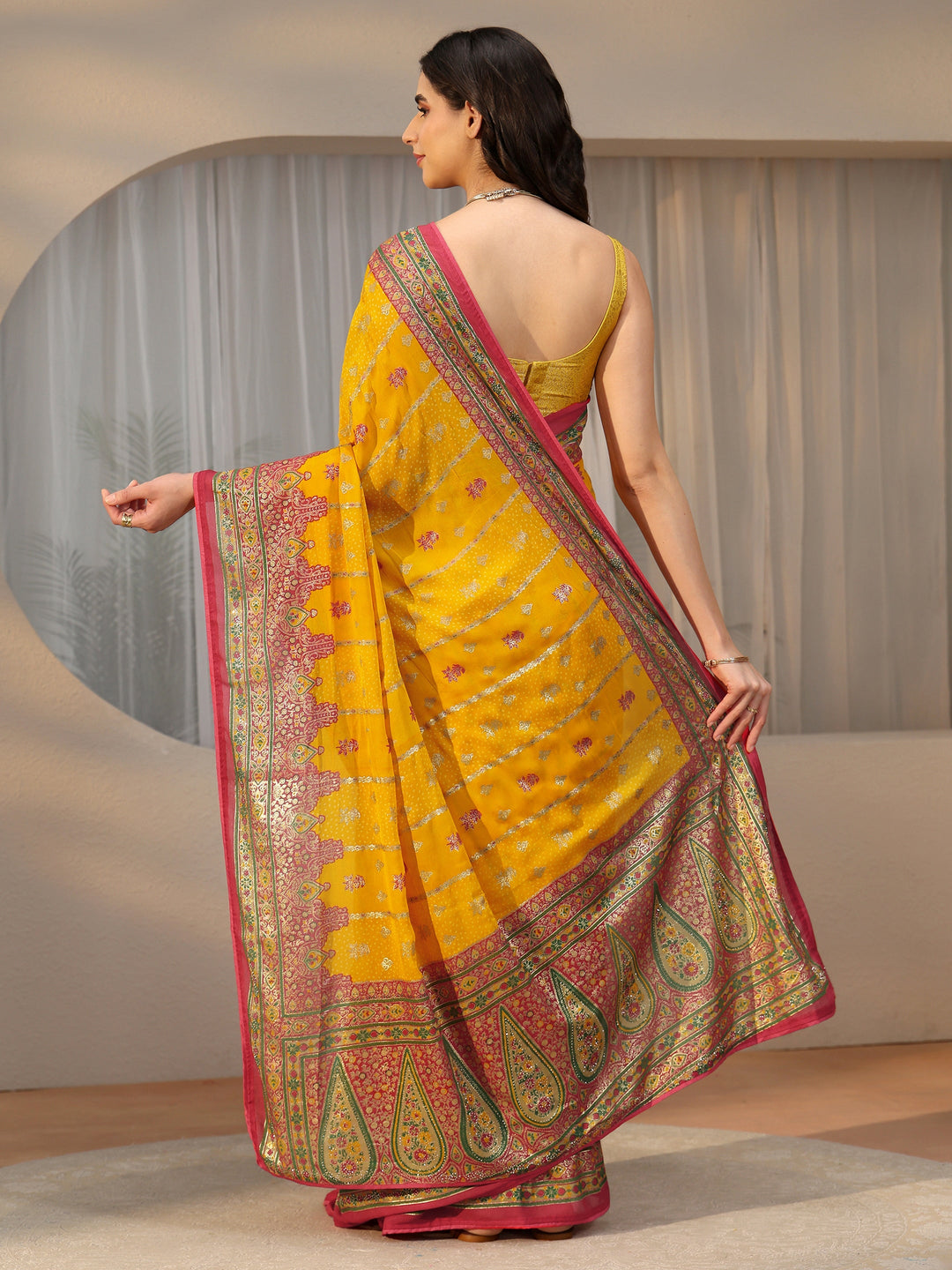 Libas Mustard Ethnic Printed Georgette Saree