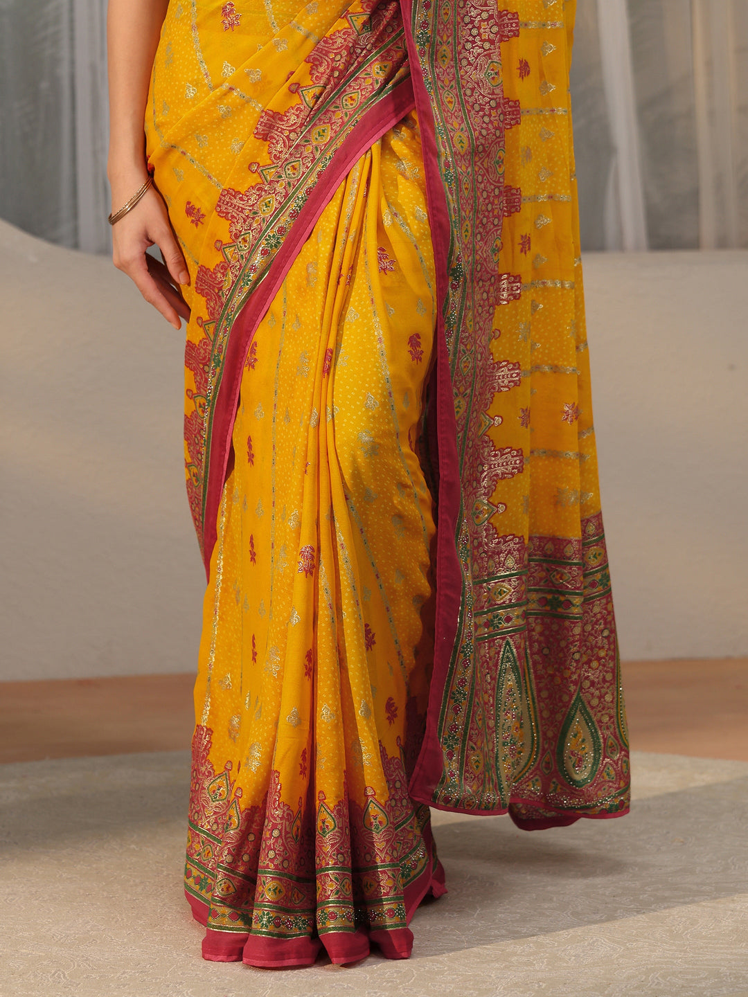 Libas Mustard Ethnic Printed Georgette Saree