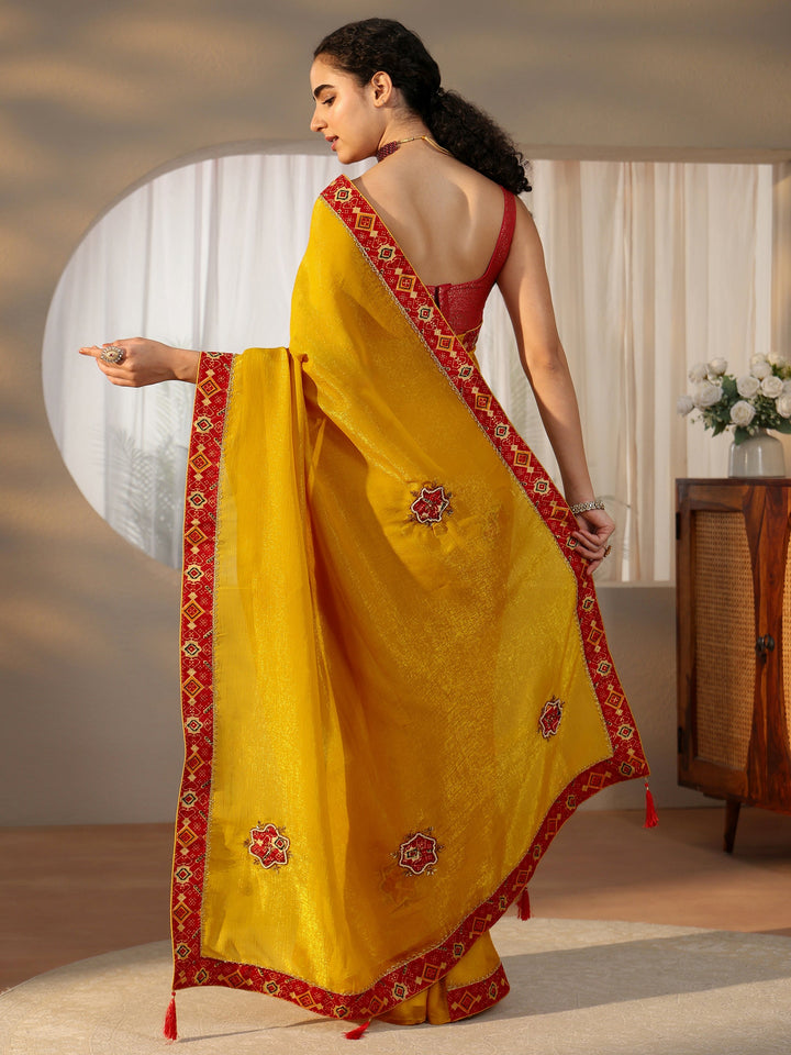 Libas Mustard Tissue Saree with Patola Border