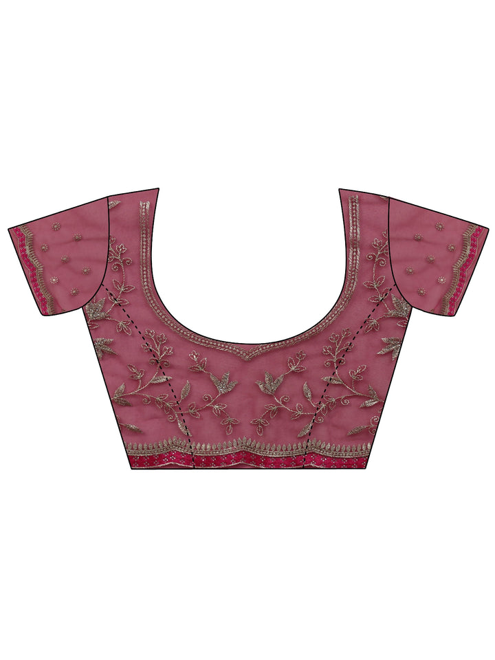 Libas Rani Pink Floral Embroidered Net Saree