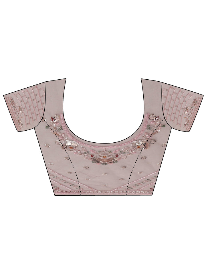 Libas Art Blush Pink Bead and Sequin Embellished Floral Net Saree