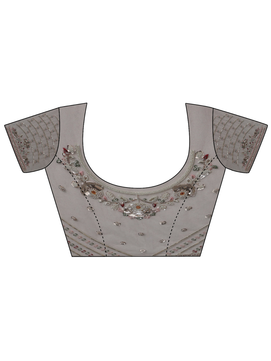 Libas Art Cream Bead and Sequin Embellished Floral Net Saree