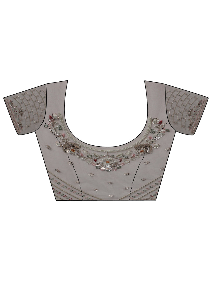 Libas Art Cream Bead and Sequin Embellished Floral Net Saree