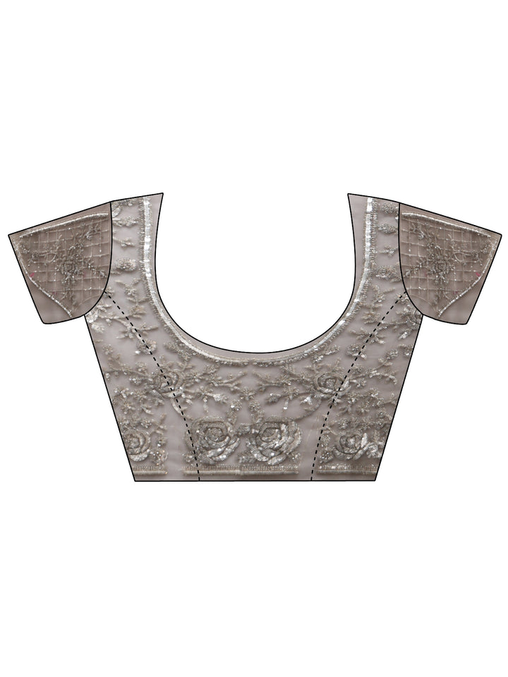 Libas Art Taupe Grey Sequin Embellished Floral Net Saree