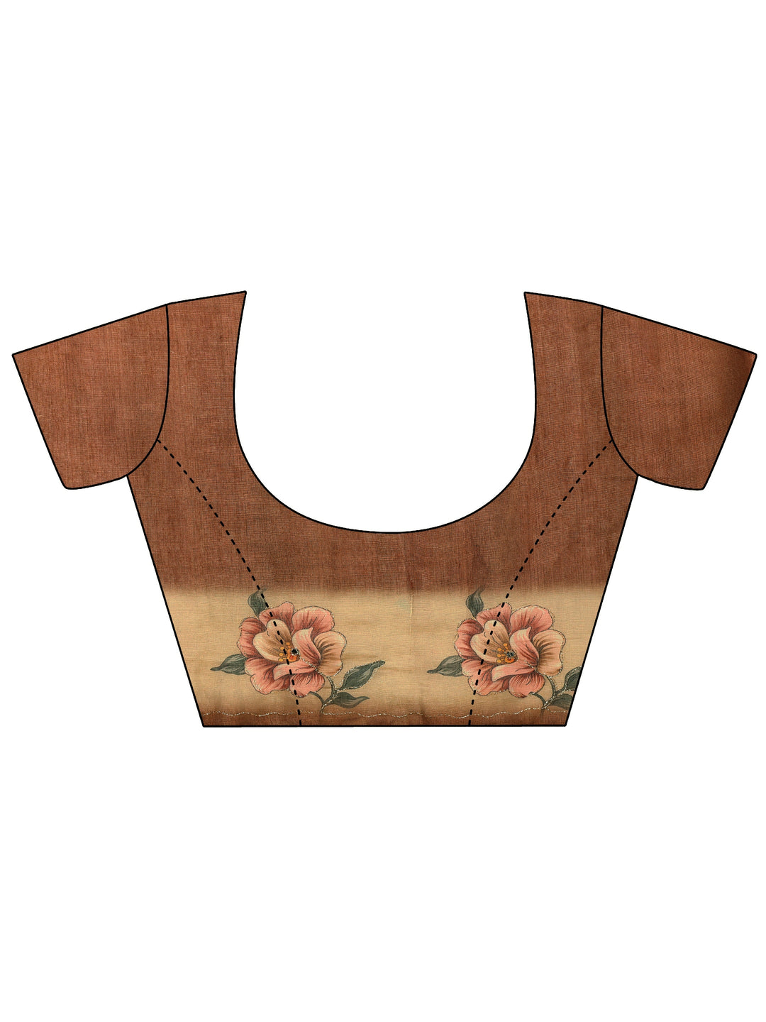 Libas Brown Floral Printed Silk Blend Ombre Saree with Woven Border