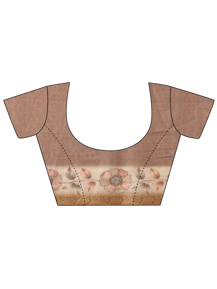 Libas Brown Floral Printed Silk Blend Ombre Saree with Woven Border