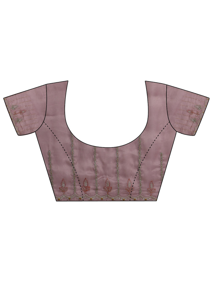 Libas Mauve Leafy Embroidered Tissue Saree