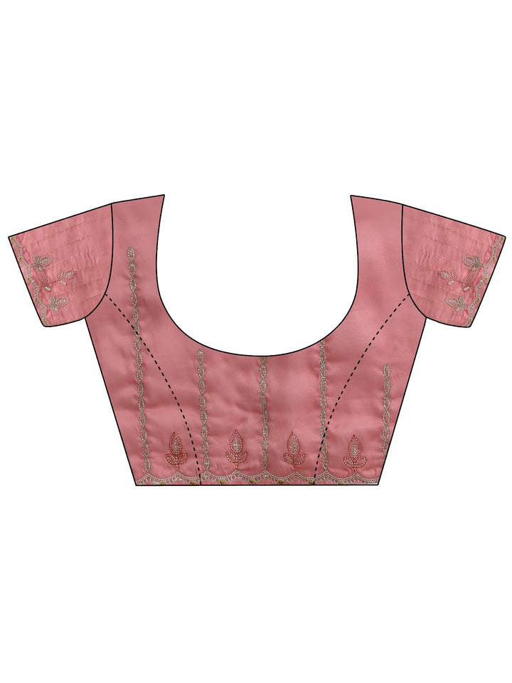 Libas Bubblegum Pink  Leafy Embroidered Tissue Saree