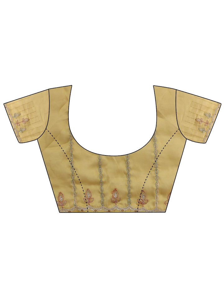 Libas Sunshine Yellow Leafy Embroidered Tissue Saree