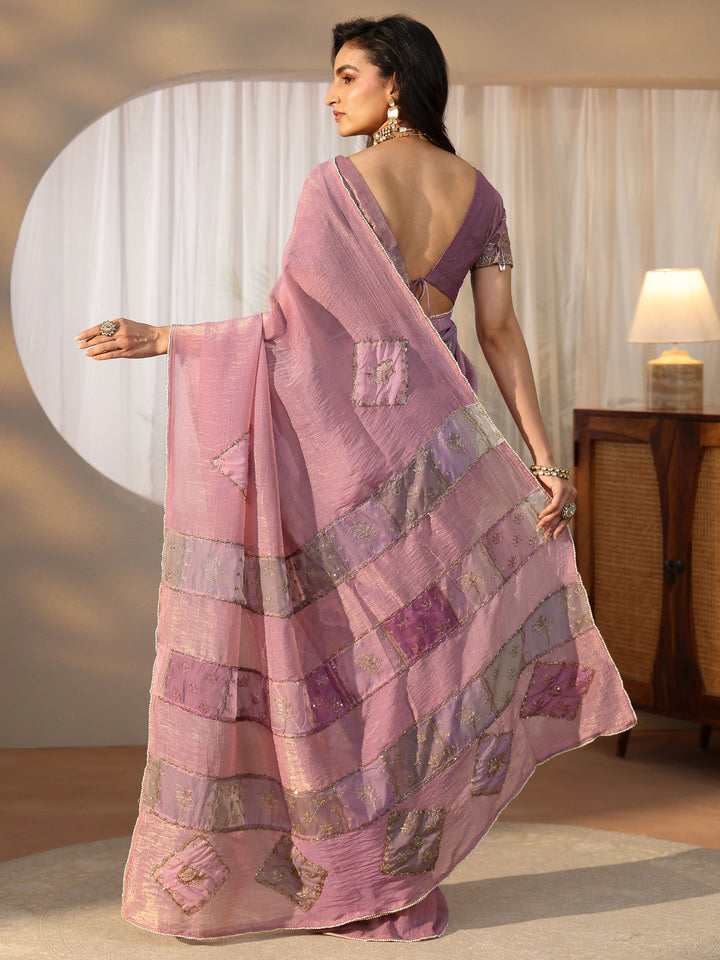 Libas Lilac Applique Design Tissue Saree