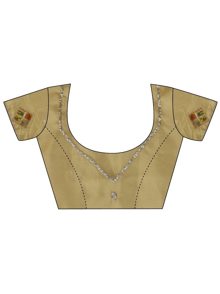 Libas Antique Yellow Satin Saree with Applique Design