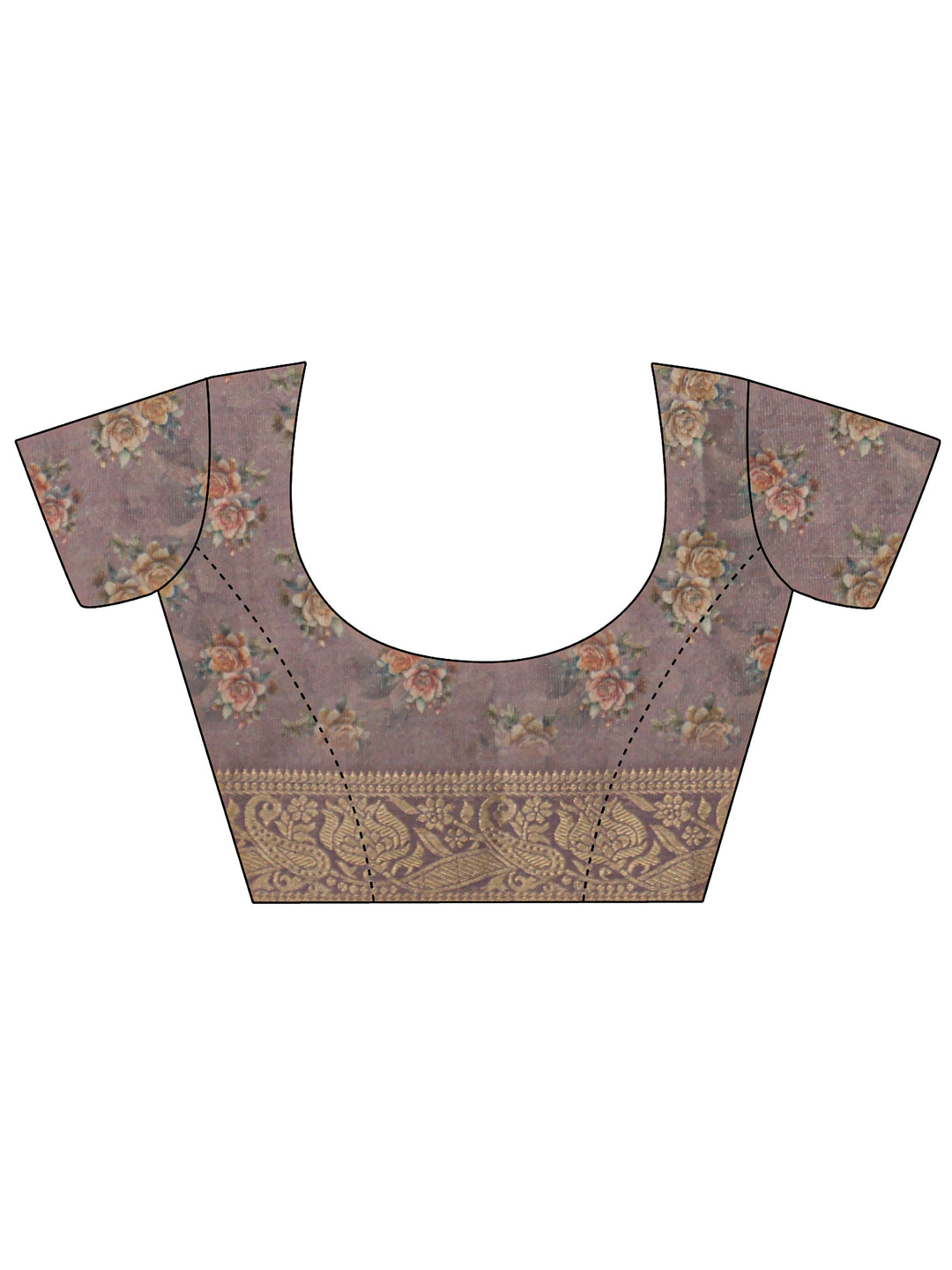 Libas Lavender Floral Printed Silk Blend Saree with Woven Border