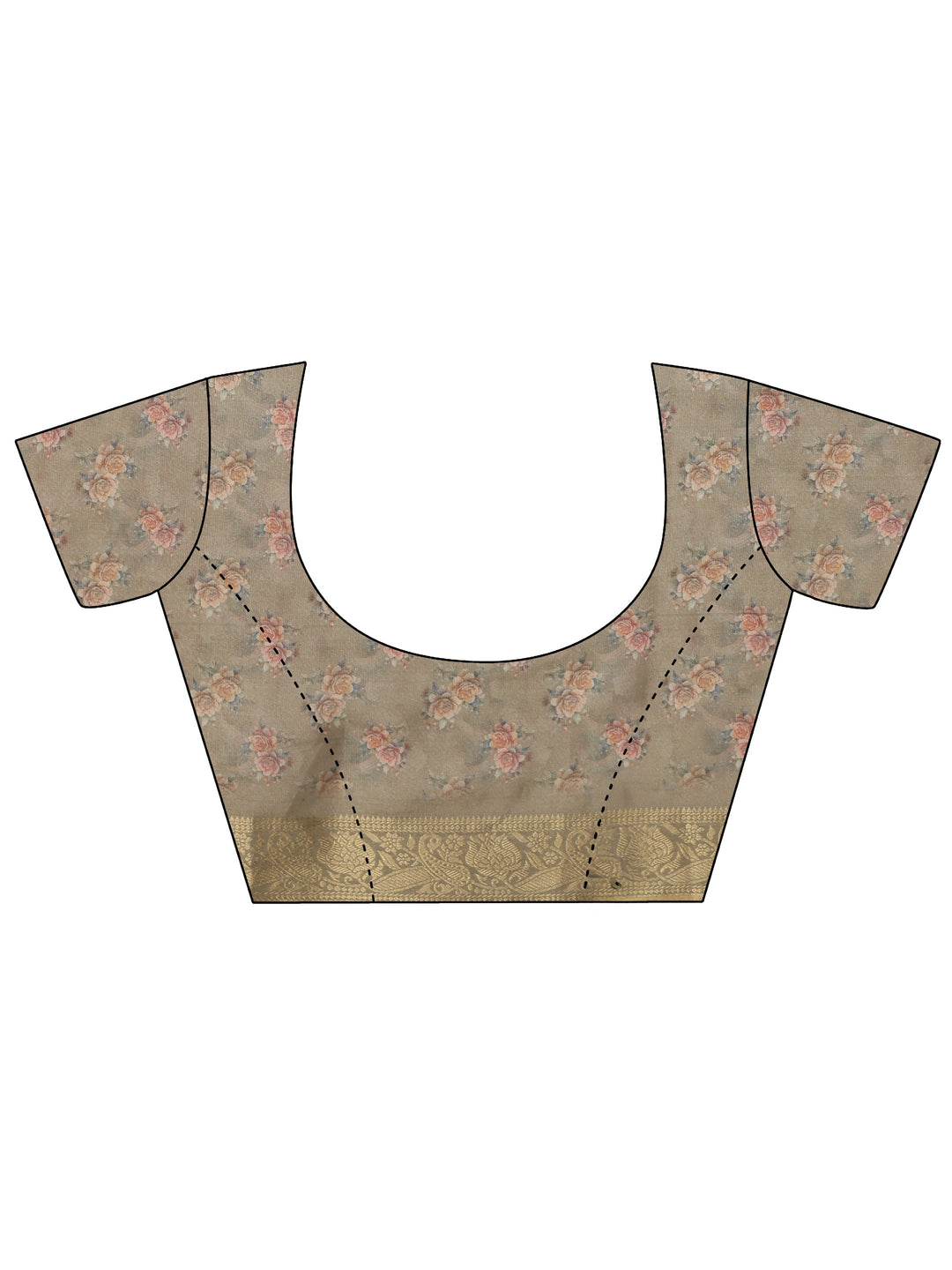 Libas Dusty Olive Green Floral Printed Silk Blend Saree with Woven Border