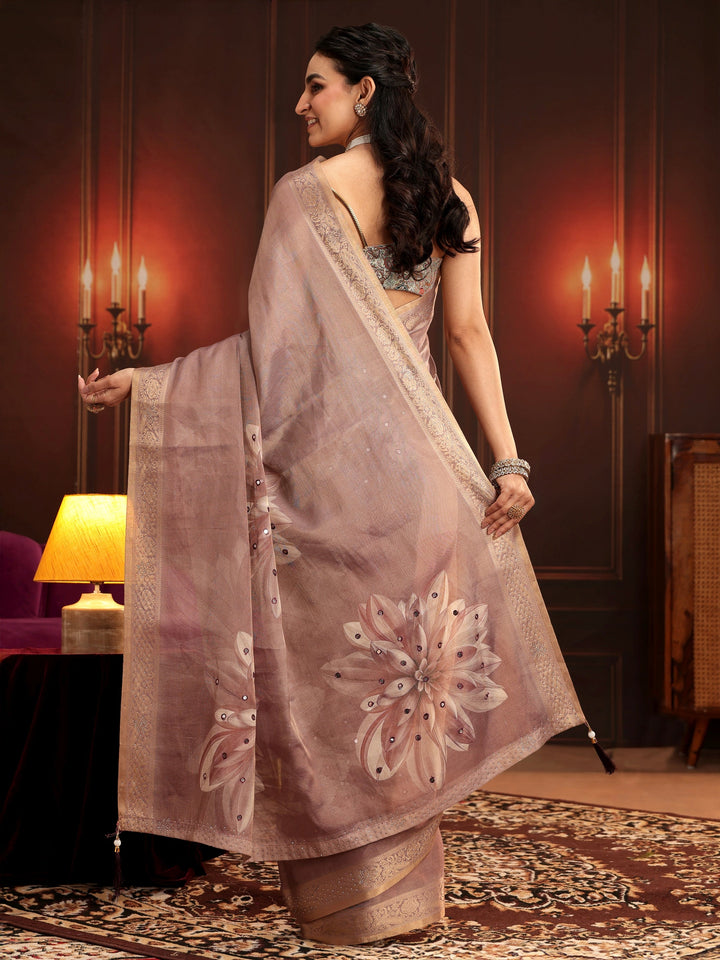 Libas Mauve Floral Printed Silk Blend Saree