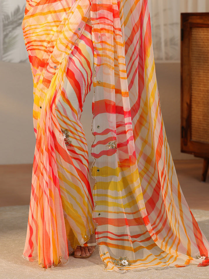 Libas Multi Leheriya Printed Chiffon Saree