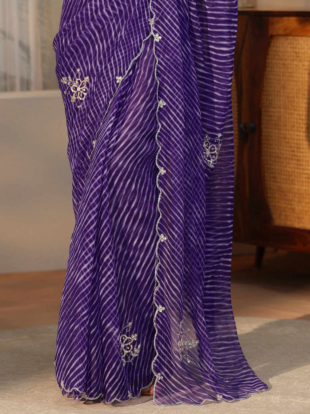 Libas Royal Purple Leheriya Printed Chiffon Saree