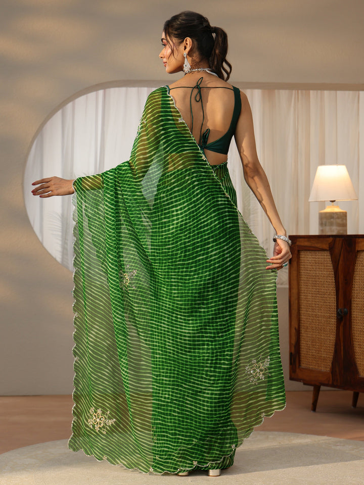 Libas Forrest Green Leheriya Printed Chiffon Saree