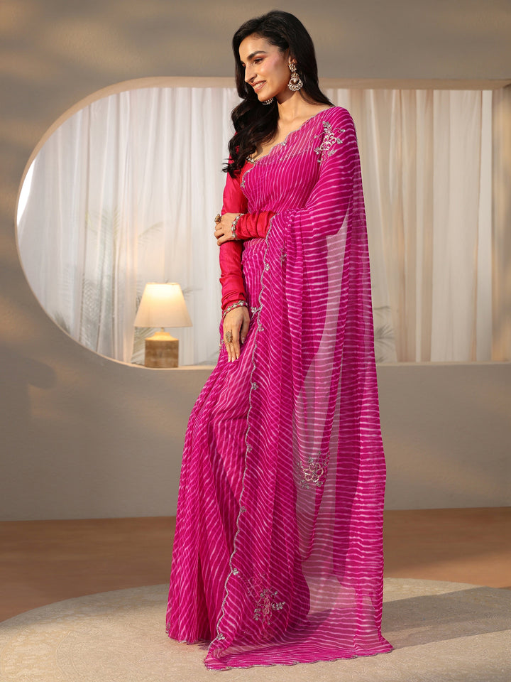 Libas Rani Pink Leheriya Printed Chiffon Saree