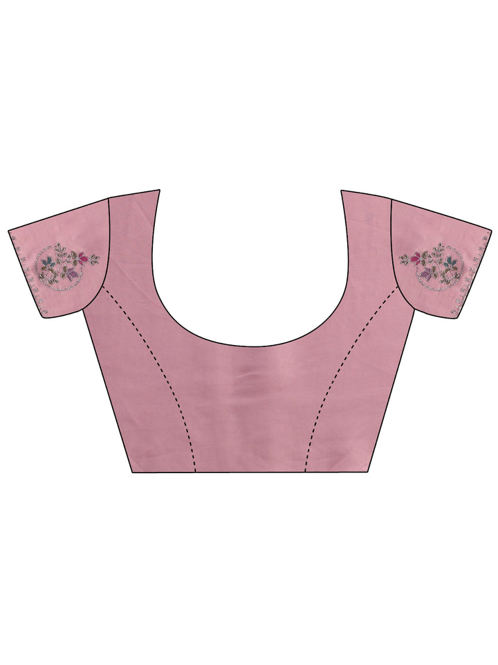 Libas Baby Pink Floral Embellished Tissue Saree