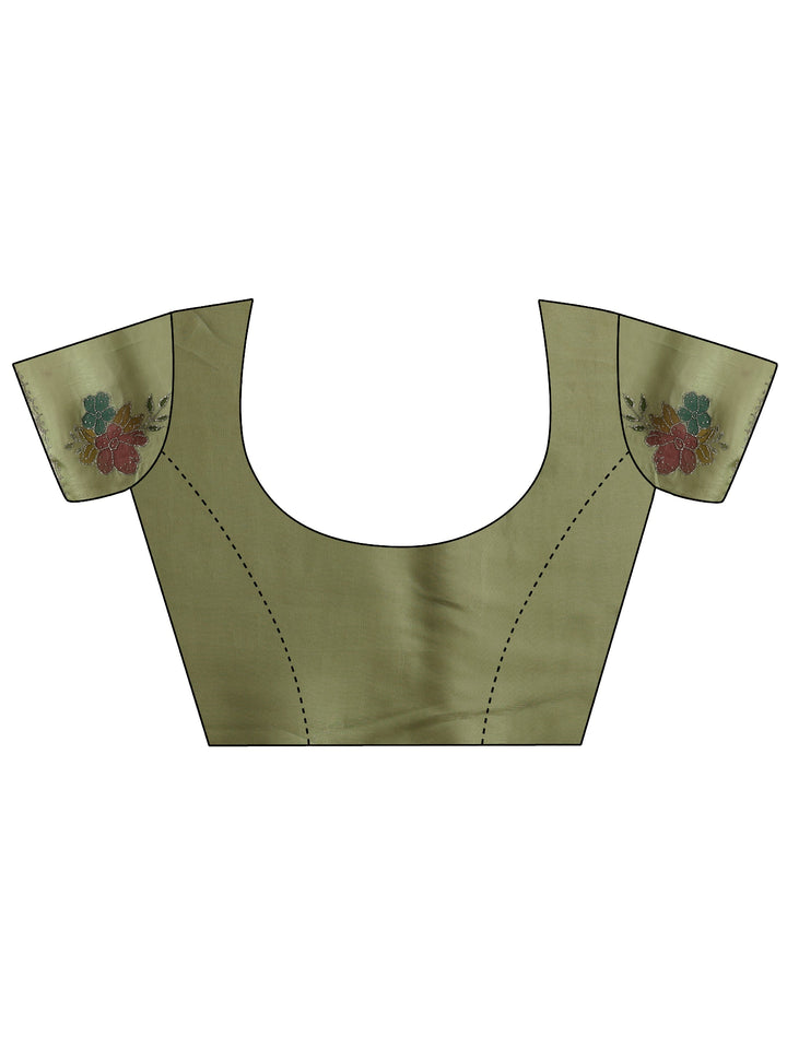 Libas Pista Green Floral Embellished Tissue Saree