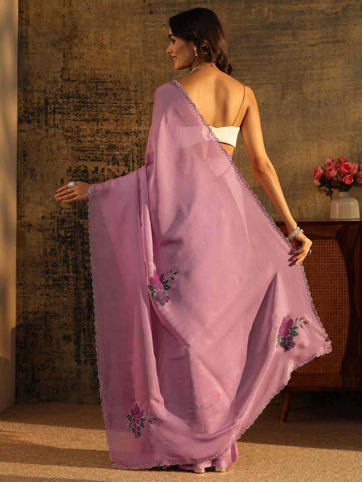 Libas Powder Blue Tissue Saree with Embellished Floral Motifs