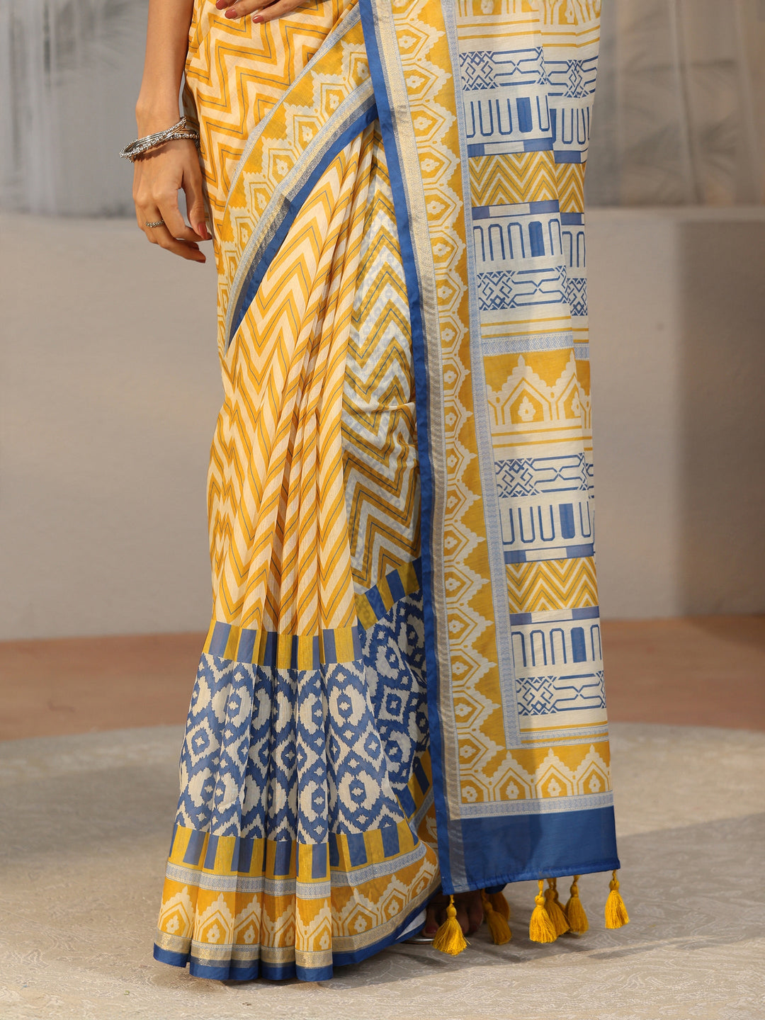 Libas Multi Colour Chevron Printed Cotton Blend Saree