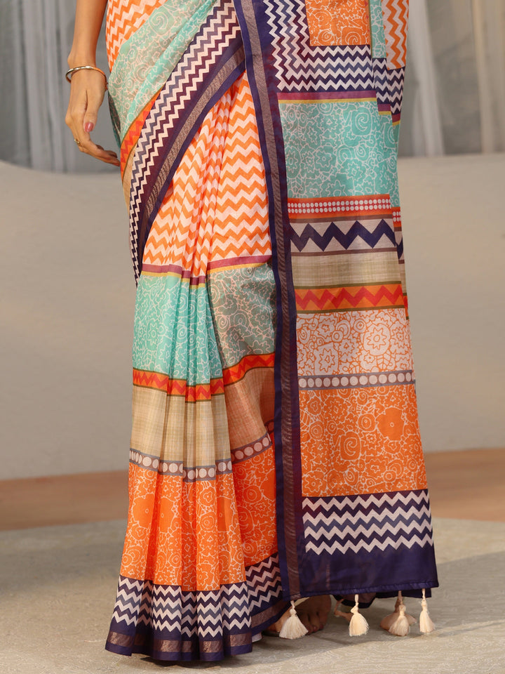 Libas Multi Colour Chevron Printed Cotton Blend Saree
